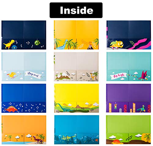 Pasta escolar – 12 lindas pastas de bolso com 12 designs exclusivos de dinossauro na frente, capa tr