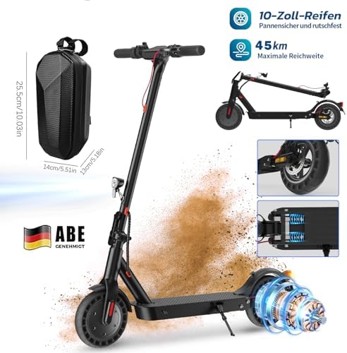 Bild 1 - E Scooter mit Straßenzulassung, 10/8.5 Zoll Elektroroller 500W Peak, Max 45/30km Reichweite, Doppelbremse&Stoßdämpfung, APP-Verbindung, 3s Klappbar LED-Licht & Reflektoren E Roller für Erwachsene