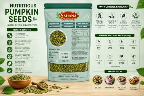 Image of Sahana Organic Pumpkin Seeds, Roasted and Salted, Gluten Free, High Protein, Rich in Fibre(1kg)