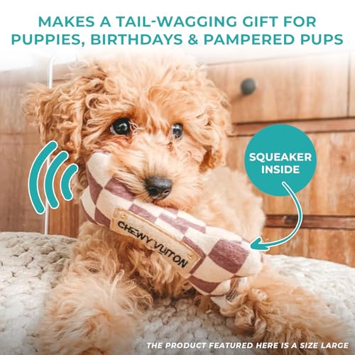 Haute Diggity Dog Chewy Vuiton Bone Plush Squeaky Dog Toy, Soft Durable Designer-Inspired Stuffed Puppy Chew Toys for Small & Medium Dogs, Machine-Washable (Tan Checker) Large - Image 6