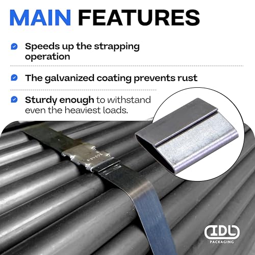 Image of IDL Packaging 3 /4 inch Closed (Push Type) Seals for Steel Strapping, Pack of 250 - USA-Made Sturdy Metal Clips for Securing Heavy Packaging & Pallet Banding - Superior Holding Power for Steel Banding Jobs