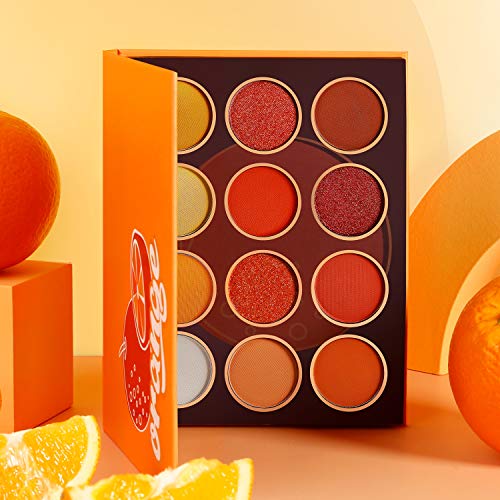De'lanci Orange Eyeshadow Palette,12 Color Matte Shimmer High Pigmented Mini Makeup Eyeshadow Pallet,Yellow Coral Brown White Natural Warm Blendable Long-Lasting Waterproof Small Pallets Eyeshadow #TOP5