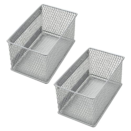 Image of YBM HOME Magnetic Basket Storage Organizer with 16 Strong Magnets for Metal Desk, Fridge, Whiteboard, and Wall Locker Accessories, Medium (2-Pack)