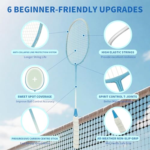 Image of Senston Badminton Rackets Set for Backyards, Badminton Set Includ 4 Rackets, 6 Birdies, 4 Non-Slip Grips, 1 Carrying Bag - Perfect for Adult Beginners, Family & Casual Outdoor Games