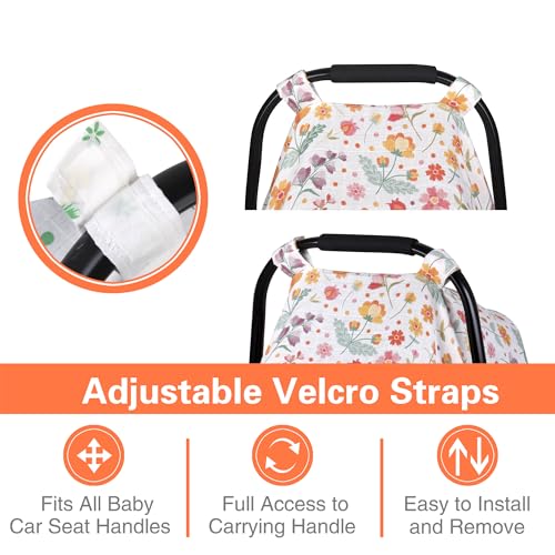 Image of Metplus Car Seat Cover Baby Girl, 100% Muslin Cotton Infant Carseat Covers, Lightweight Breathable Car Seat Canopy, Summer Stroller Sun Shade, Newborn Travel Essentials (Colorful Flower)