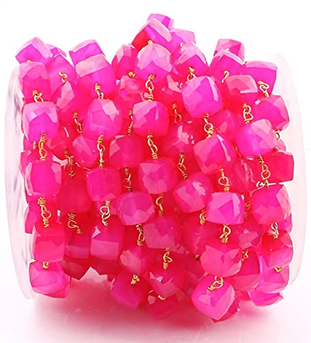 Chaîne en calcédoine rose solide en fil plaqué or 24k pour éviter le ternissement