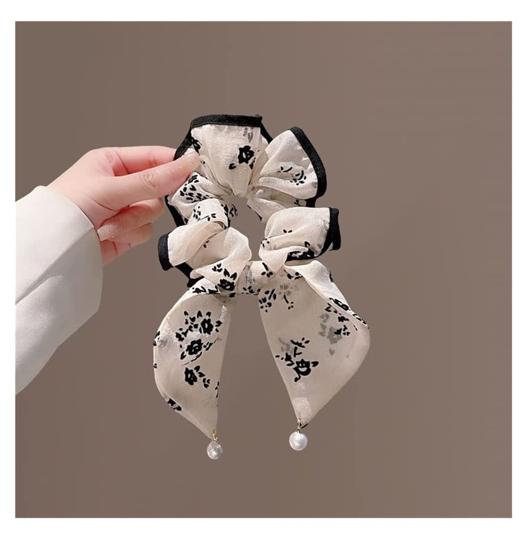 Scrunchies Haargummi Französischer Kleiner Blumen-Zweig-Bogen-Perlen-Anhänger-Haarring-Gummiband-gebundenes Haar-Seil Zopfgummi Elastische