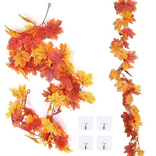 2 Pack 5.9ft/1.8m Artificial Autumn Maple Leaf Garlands - Autumn Decorations Fall Leaves Decorations...