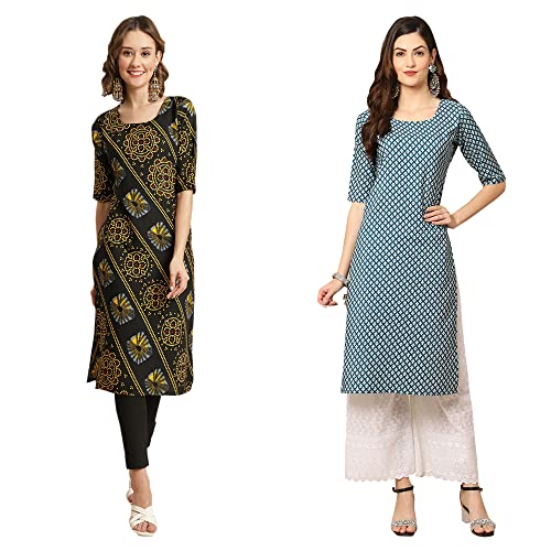 Image of Pinkmint Women's Crepe Digital Print Straight Kurta [Pack of 2]