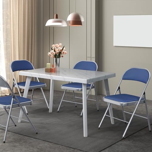 Image of VINGLI 4 Pack Folding Chairs with Padded Seats, Metal Frame with Fabric Seat & Back, Capacity 350 lbs, Blue, Set of 4