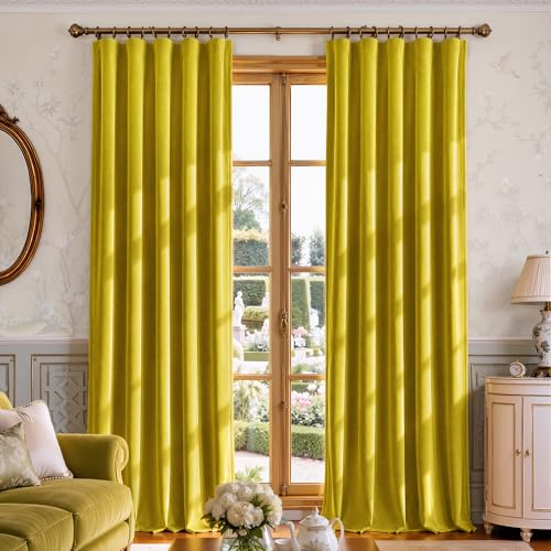 NICETOWN Chartreuse Yellow Velvet Curtains 120" Long 2 Panels