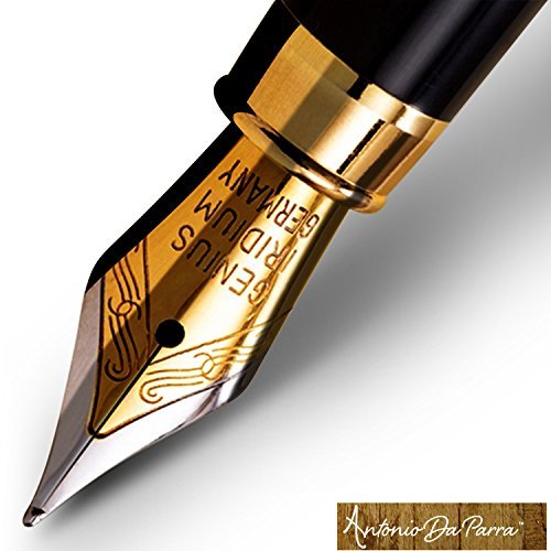 Antonio Da Parra(TM) Fountain Pen Calligraphy Writing Set Case - Premium Quality - 100% Handcrafted Bamboo Vintage Collection with Ink Refill Converter Gold Medium Nib
