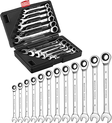 LIFERUN Ratchet Wrench Set （8-19mm） 12 Pcs. Ratchet Wrenches, Open-End Wrenches, Hand Tools with Carrying Case