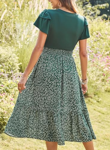 Image of Dokotoo Women's 2026 Summer Dress Short Sleeve Crew Neck Casual Floral Print Long Flowy Dresses Maxi Dresses