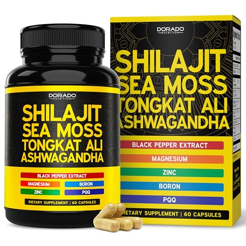 Shilajit Supplement For Men & Women with Sea Moss Ashwagandha Tongkat Ali Boron Zinc PQQ Black Pepper Magnesium - Fulvic Acid - Third Party Tested Vegan Non-GMO - USA Made (60 Capsules)