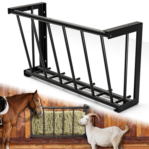 Dabolang Hay Feeder for Goats,17 Gallon Livestock Feede,Heavy-Duty Steel Goat Hay Rack,27''Long Hay Feeder Blanket Holder,Wall Mount Goat Feeders for Goats,Horses,Sheep,Indoor Outdoor Uses