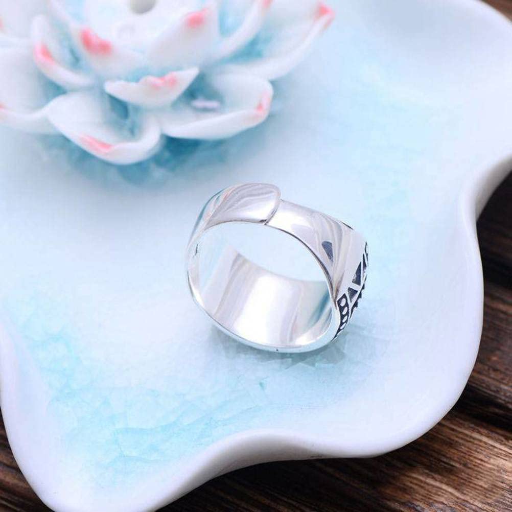 Anillo Retro S925 Plata Esterlina Retro Tailandés Plata Patrón Ancho Anillo Ajustable1