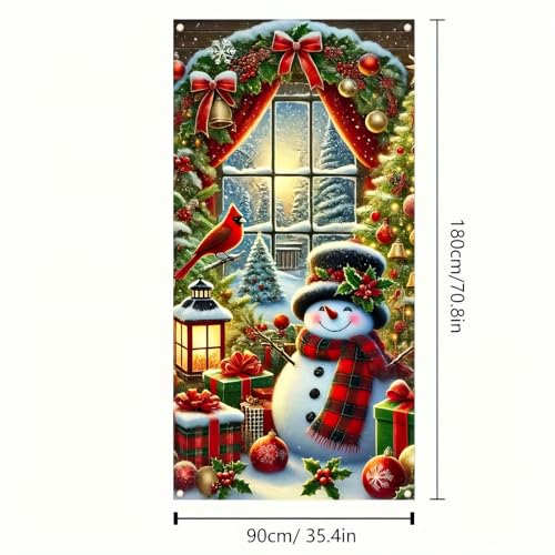 Image of BlissYard Christmas Door Cover 71x35 Inch Snowman Door Banner, Winter Holiday Decoration for Front Door, Indoor Outdoor Porch Backdrop, Merry Christmas Party Hanging Sign for Home Yard Lawn Decor
