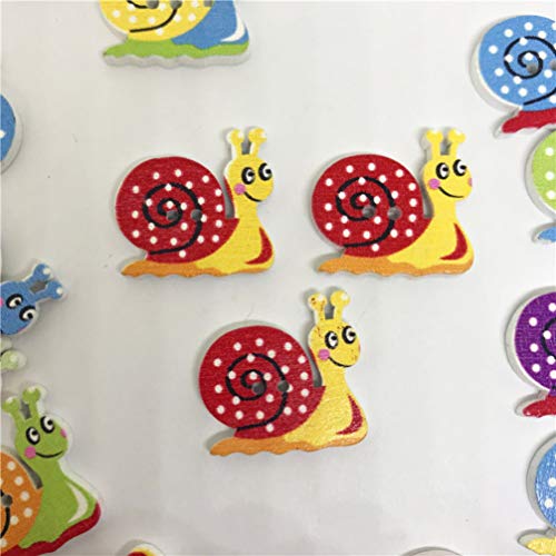 EXCEART 50 Pcs Wooden Snail Buttons Snails Painted 2 Hole Scrapbooking Sewing Wood Buttons Cartoon Animal Buttons Colorful Snail DIY Snaps Wooden Snaps Buttons for Kniting Craft (Assorted Color) - Image 3