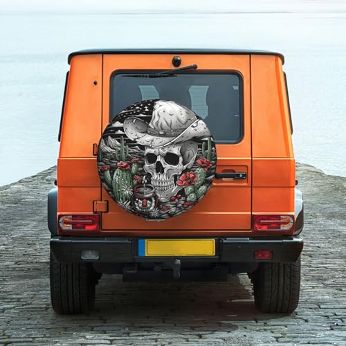 Image of Skull Spare Tire Cover, Universal Wheel Tire Cover Funny Skull Skeleton Tire Protectors for Trailer RV SUV Truck Camper 14 Inch