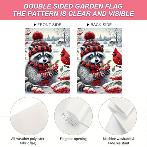 Image of BlissYard Garden Flag Raccoon Red Scarf Winter 12x18 Inch Polyester
