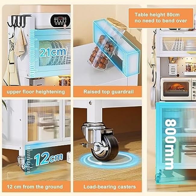 5-Tier White Metal Kitchen Storage Rack with Wheels, Microwave Cart, DIY Backplane, 123cm - Versatile Kitchen Organizer for Space-Saving & Easy Mobility-qUjEnNnr