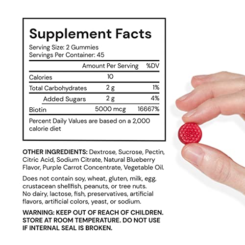 L'ange Hair Growth Vitamin Biotin Gummies | 5000 Mcg Biotin-Infused Hair Gummy Vitamin Dietary Supplement | Promotes Hair Health & Growth | Fruit Flavor | Gluten-Free & Vegetarian | 45 Day Supply #TOP5
