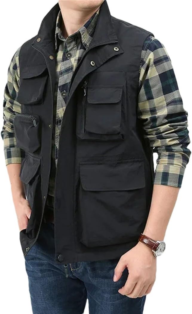 Men's Fishing Vest Spring Outdoor Travel Photo Waistcoat Multi Pocket Work Sleeveless Jacket