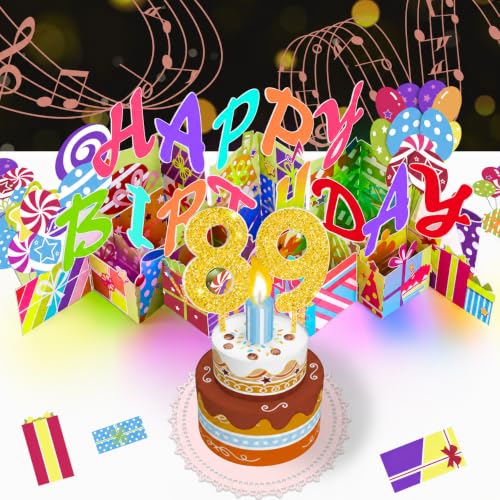 Image of 89th Pop-Up Musical Birthday Card, Blowable LED Candle for Women and Men