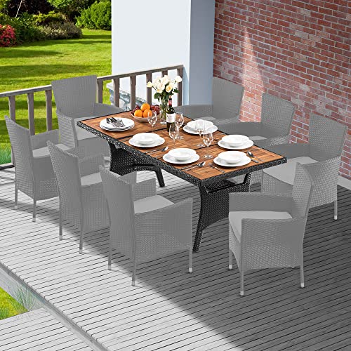 Casaria® Polyrattan Gartentisch mit Ablage FSC®- zertifiziertes Akazienholz 190x90cm Höhenverstellbar Wetterfest Garten Terrasse Esstisch Tisch Schwarz