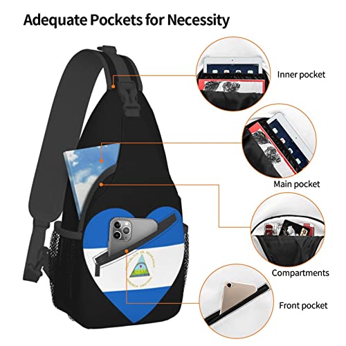 Mochila cruzada unisex Love Nicaragua Flag Sling negra miniatura 5