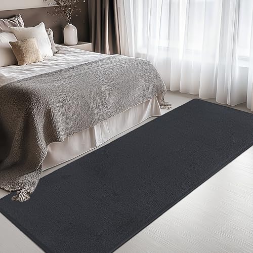 Image of Large Modern Runner Rugs for Living Room Bedroom, 2x8 Feet Dark Grey Ultra Soft Thickened Memory-Foam Indoor Rug, Comfy Aesthetic Solid Minimalist Carpets for Girls Boys Nursery Dorm Home Decor