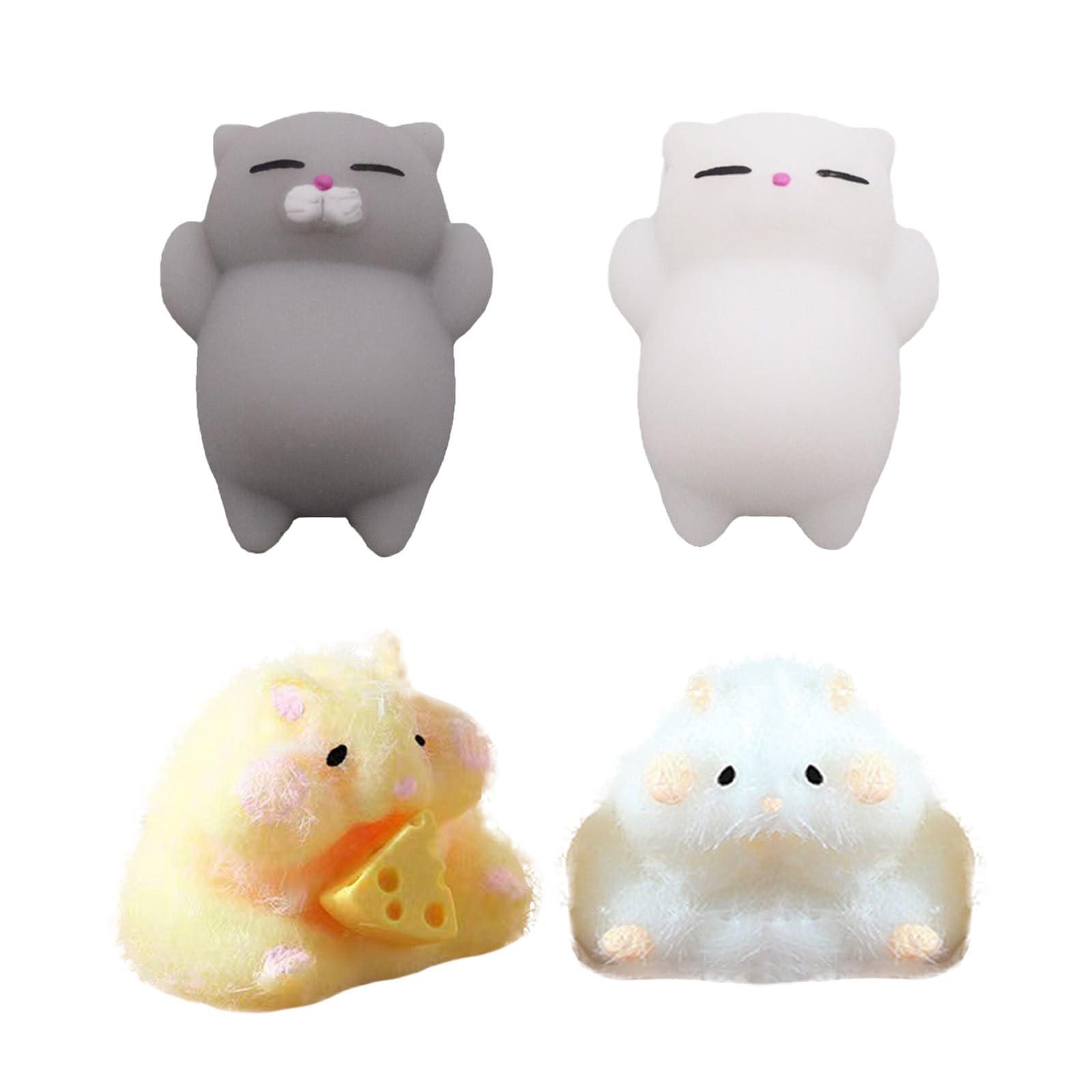 4PCS Squeeze Toys,2 PCS Hamster Squishy+2PCS Cats Squishy Toys,Squishy Hamster,Squeeze Bliss Hamster,Silicone Hamster Squishies Toys Suitable for Children and Adults Birthday Party Gifts