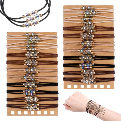 YBEATY 20 Pcs Boho Elastics Bands Hair Tie Bracelets Stretch Hair Ties Bracelet with Smooth Beads No Damage Braided Thick Ponytail Holder Hair Accessories for Girls Women Thin Long Curly Hair