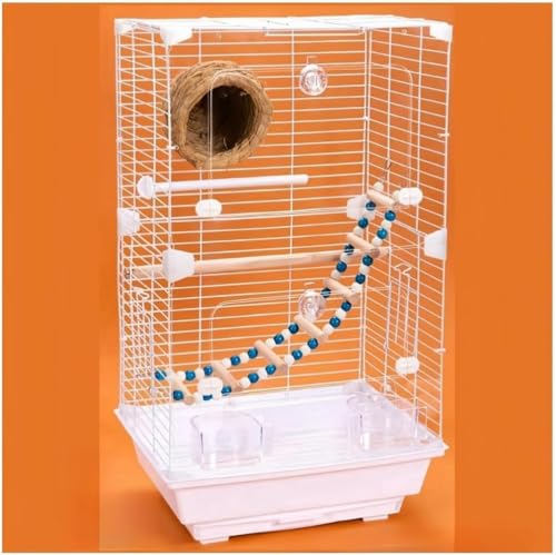 MLTUN MAKAN 鳥かご 大型 高級ケージ 大型鳥小屋 取り外し可能なローリングスタンド、丈夫なワイヤー ハンドル付き セキセイインコ用 取り外し可能なトレイ付き、複数のインコ用、ハト、インコ、オウム、オカメインコ用、小型から 中型の鳥用 (ホワイト