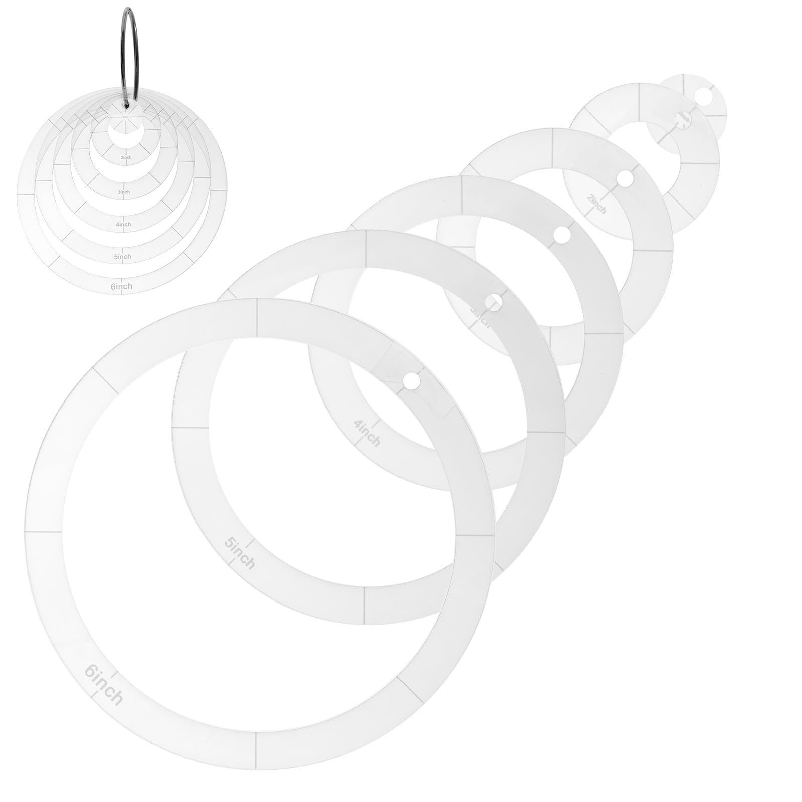 6pcs Circle Quilting Templates for Sewing, Different Sizes Round Acrylic Quilting Rulers with Storage Ring Transparent Sewing Quilt Stencils for Patchwork DIY Craft Supplies and Accessories