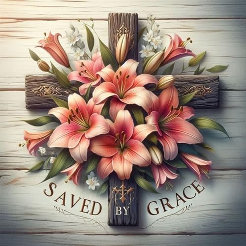 mrpwnle Religious Cross Diamond Art Kits for Adults, DIY Jesus Christ Cross Diamond Painting Kit for Beginners, 5D Round Full Drill Diamonds Dot Gem Art Kits, Home Wall Decor 13.8x13.8 Inch