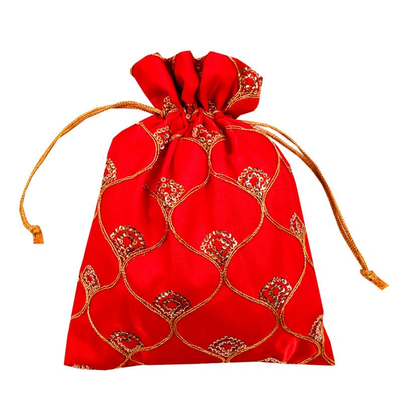 Dulhan DLC Silk Fabric JHAROKHA Potli Bags for Return Gifts with Heavy Sequin Work, Set of 25 Medium Size Red Women Handbag 7 x 9 inches, (B0CKVPBDK5) Amazon Price History, Amazon Price Tracker