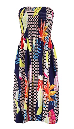 Image of Zyyfly Tube Top Dress Women Summer Beach Coverup Stretch Smocked Strapless Dress