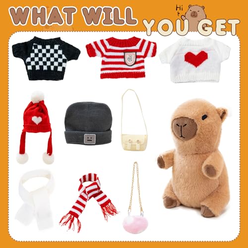Image of Capybara Plush for Boys Girls Birthday Dress Up Cute Plushies,10 Pcs Set,9 Clothes and Accessories Kawaii Stuffed Animal Plushie Toy, Soft Peluche Doll for Kids 10.2 in