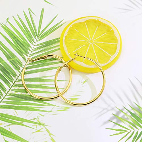 925 Sterling Silver Post Hoop Earrings, Lightweight Hoops 18K Gold Plated Polished Round Hoop Earrings For Women4