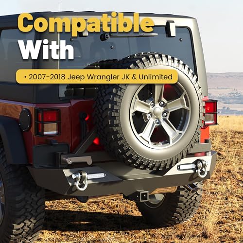 Image of ECOTRIC Steel Rear Bumper Compatible with 2007-2018 Jeep Wrangler JK