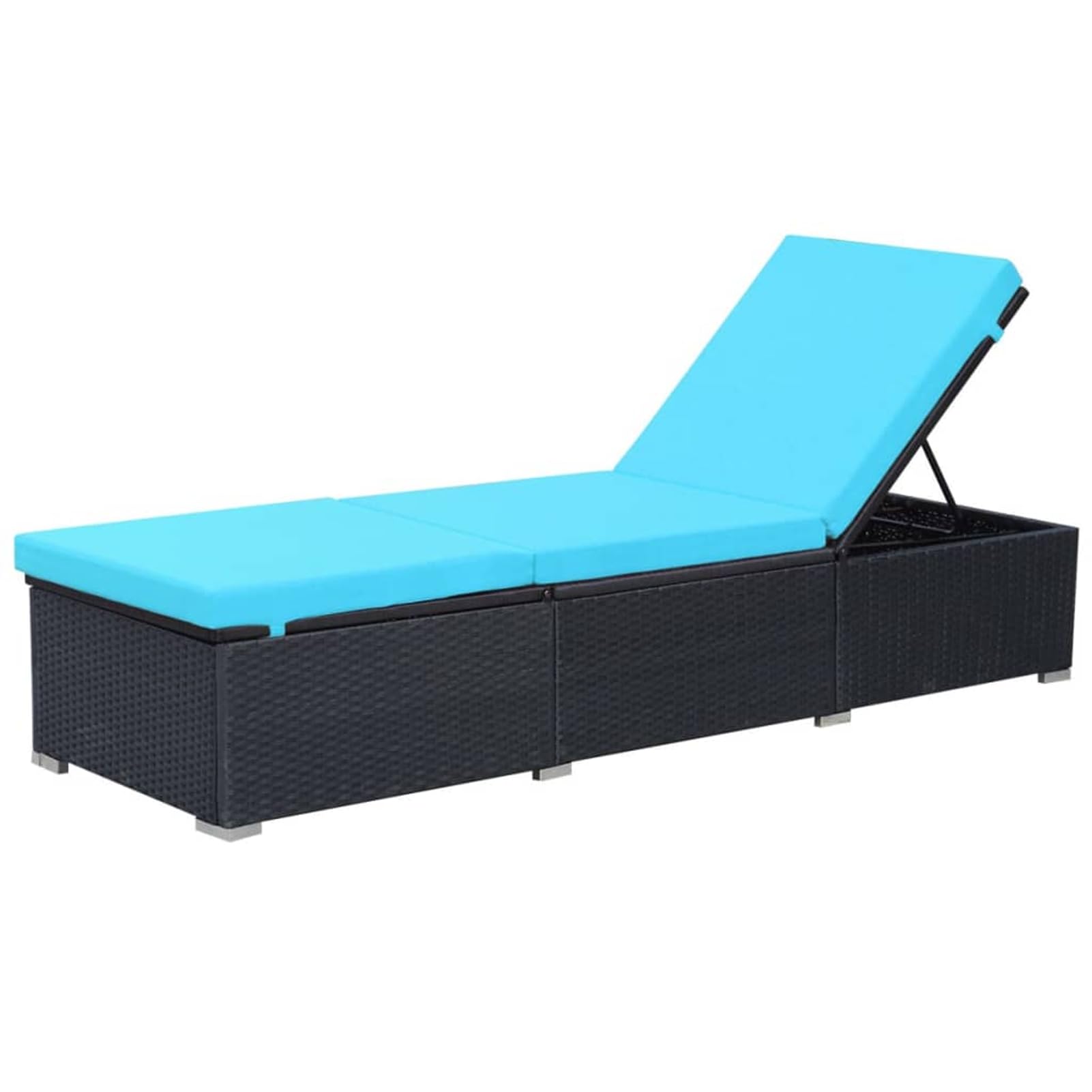 Gecheer Tumbona de Ratan Sintético Negro y Azul - 195x60x31 cm, Acolchada, Resistente al Agua, Ajustable, Fácil de Montar Modelo YHSLRZJ-44406ES