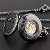 Tiong Black Steel Mechanical Pocket Watch Vintage Gear Analog Steampunk Skeleton Men's Pocket Watches with Chain #4
