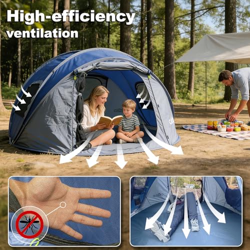 Image of Camping Tent, Pop Up Instant Tent for 2-4 Person, Sets Up in Just Seconds, Waterproof Durable Tent with Carry Bag for Camping Hiking Outdoor