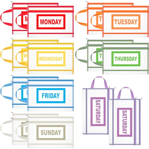 14 Pack Packing Cubes for Kids and Baby Days of Week Packing Cubes with Labels Clear Zippered Storage Bag for Kids Travel