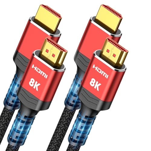 Highwings 8K 10K HDMI 2.1 Cable 6.6FT/2M 2-Pack, Ultra High Speed HDMI Cable Braided Cord-4K@120Hz 8K@60Hz, DTS:X, HDCP 2.2 & 2.3, HDR 10 Compatible with Roku TV/HDTV/Blu-ray