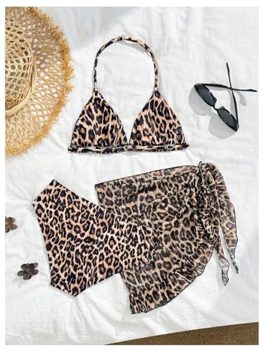 SHENHE Girl's 3 Piece Cute Halter Triangle Bikini Swimsuit with Beach Cover Up2