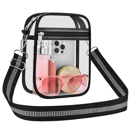 ZOOOR Clear Bag for Stadium Events Clear Handbag with Adjustable Detachable Strap Crossbody Purse for Men Women Messenger Bag for Concerts Sports Festivals Black