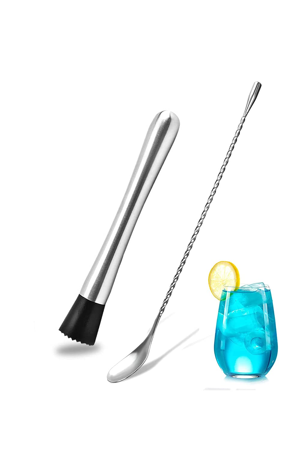 Incrizma Muddler for Cocktails, 8 Inch Stainless Steel Muddler and Cocktail Mixing Spoon Home Bar Tool Set - Bar Accessories to Make Perfect Mojitos, Old Fashioneds, Mint Juleps & Many Others